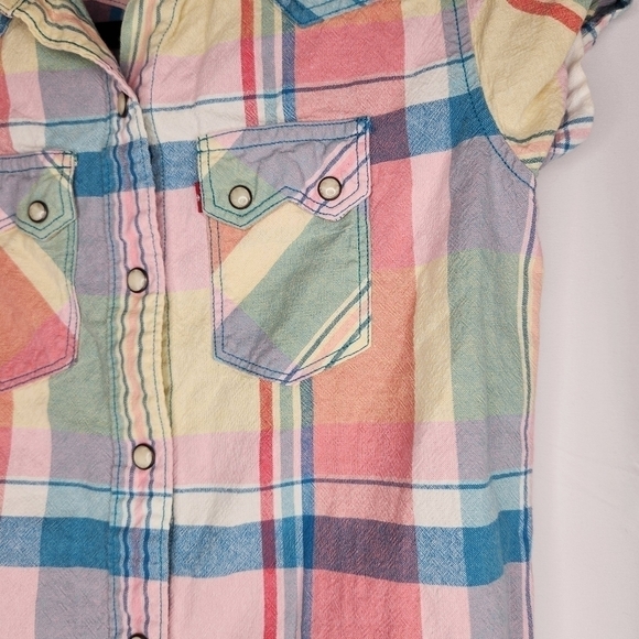 Levi's vintage blouse XS rainbow plaid cowgirl cut pockets snap buttons western - Picture 4 of 11